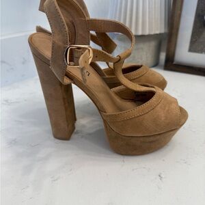 Cathy Jean Tan Suede Platform Heels